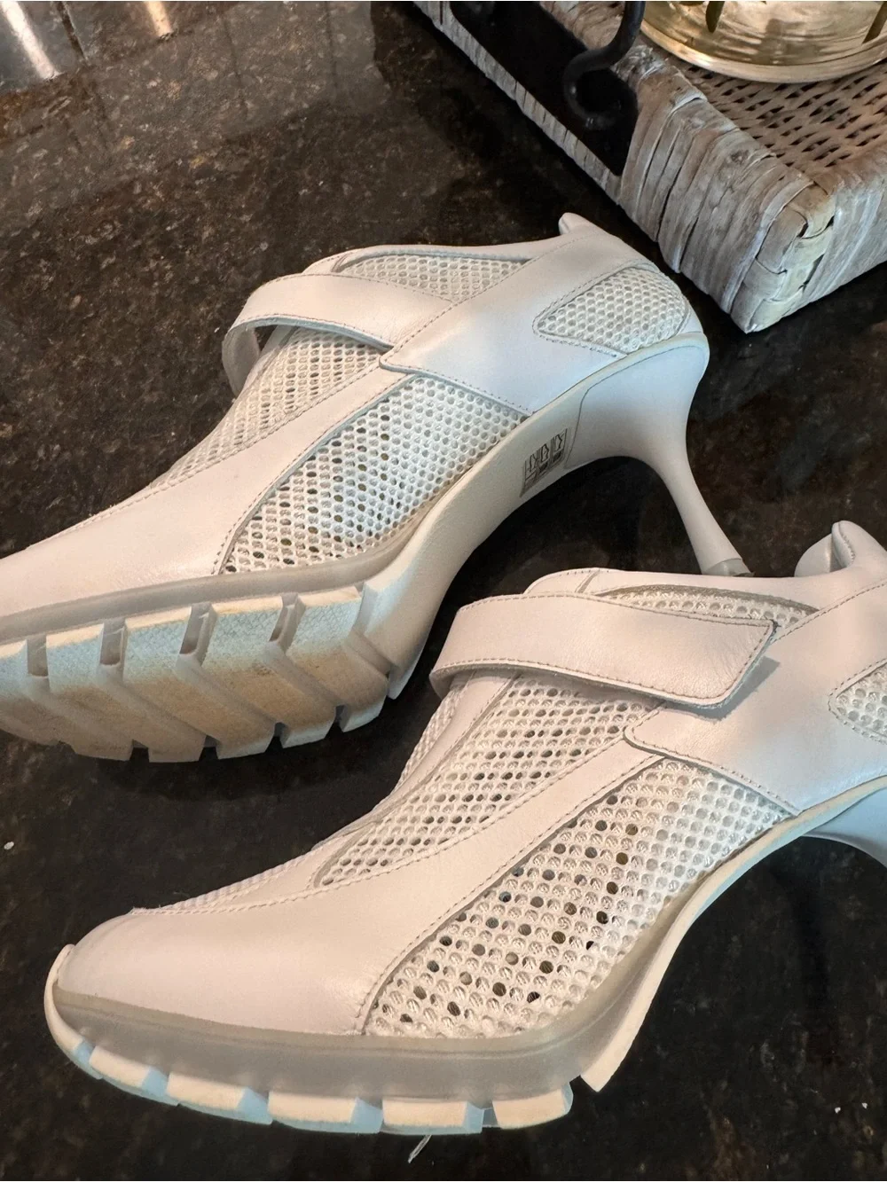 Women's White Mesh & Leather Velcro Sneakers - Picture 2 of 6